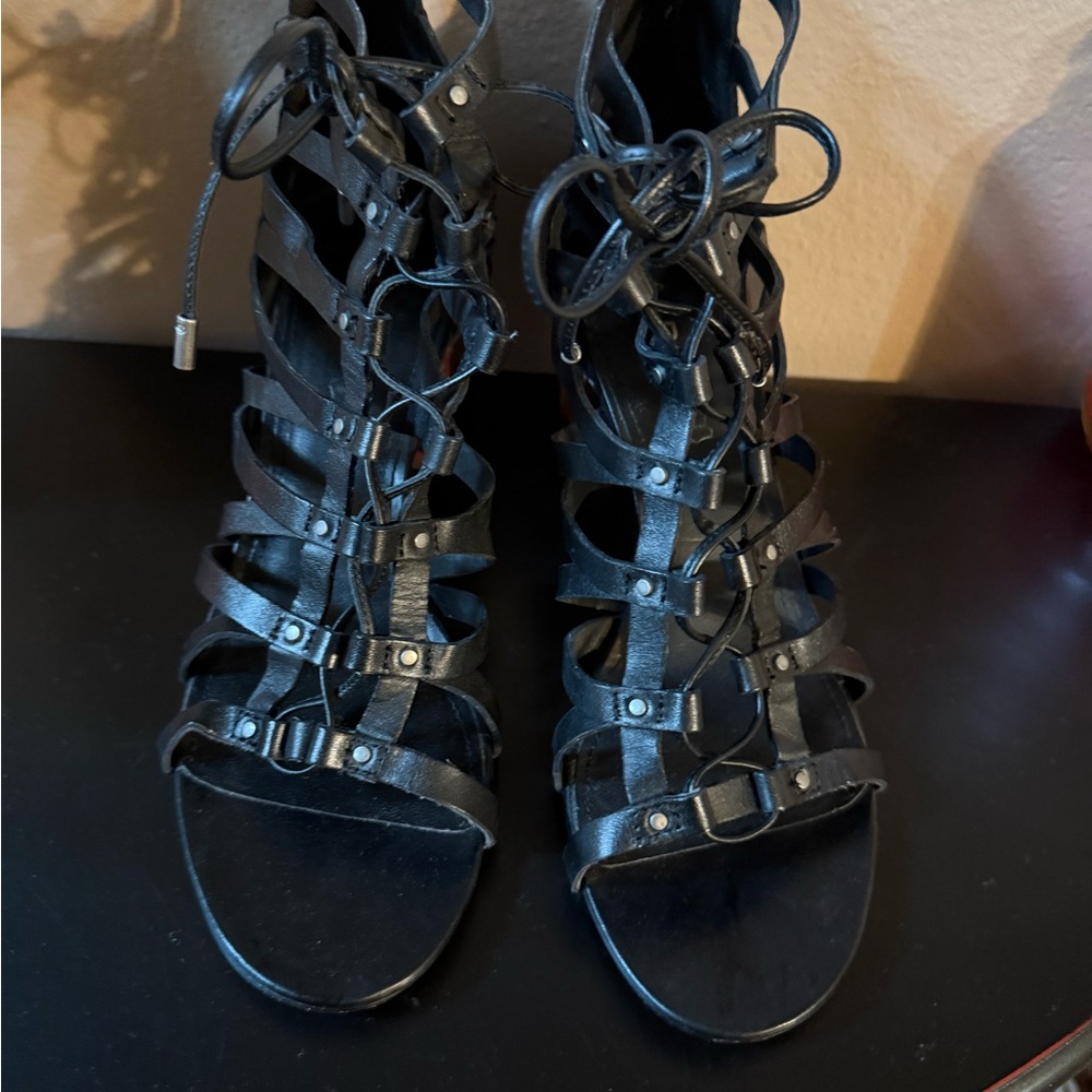 Aldo Black Heeled Gladiator Sandals with heel